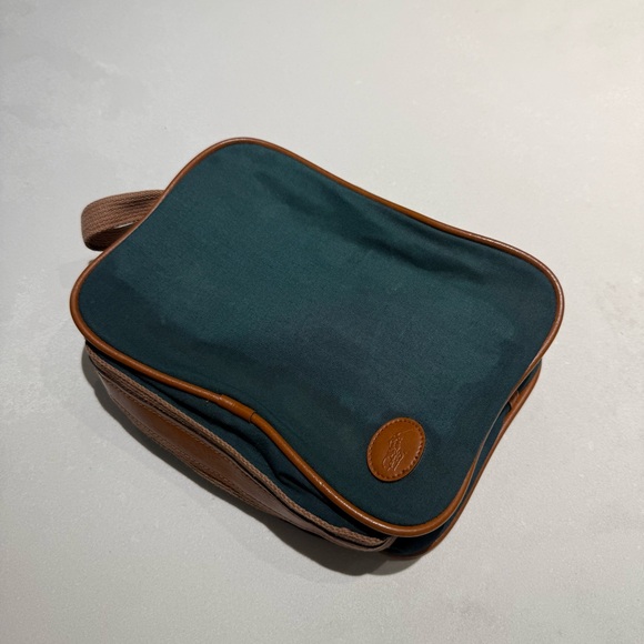 Ralph Lauren Green and Brown leather toiletries Bag - Picture 1 of 5